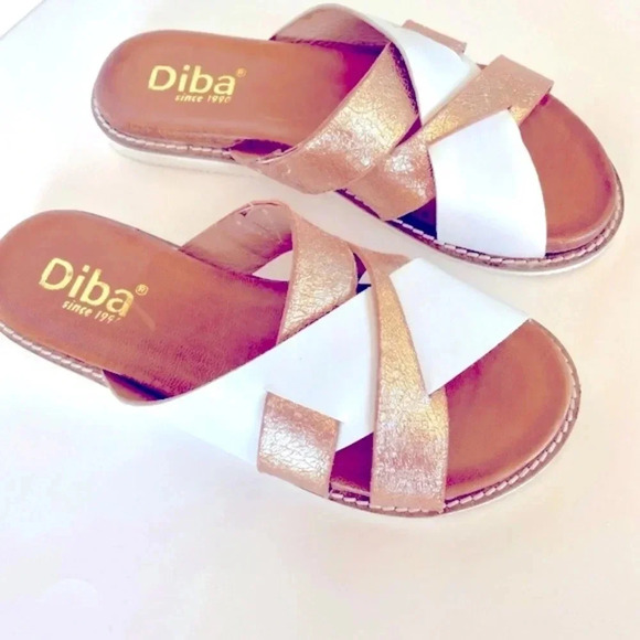 Diba Shoes Flynn Sandal White & Rose Gold Leather Women’s Size 6.5 - Picture 3 of 8